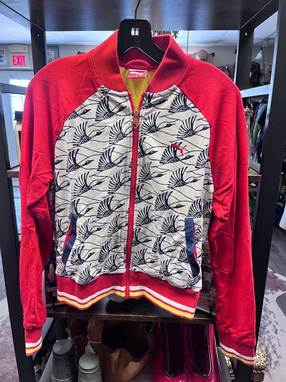 PUMA Red Bird Print Full Zip Track Jacket Women's Large